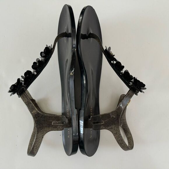 Kate Spade Farrah Black Glitter Jelly Sandals Rhinestones Floral Sz 6 Rubber - Picture 11 of 15